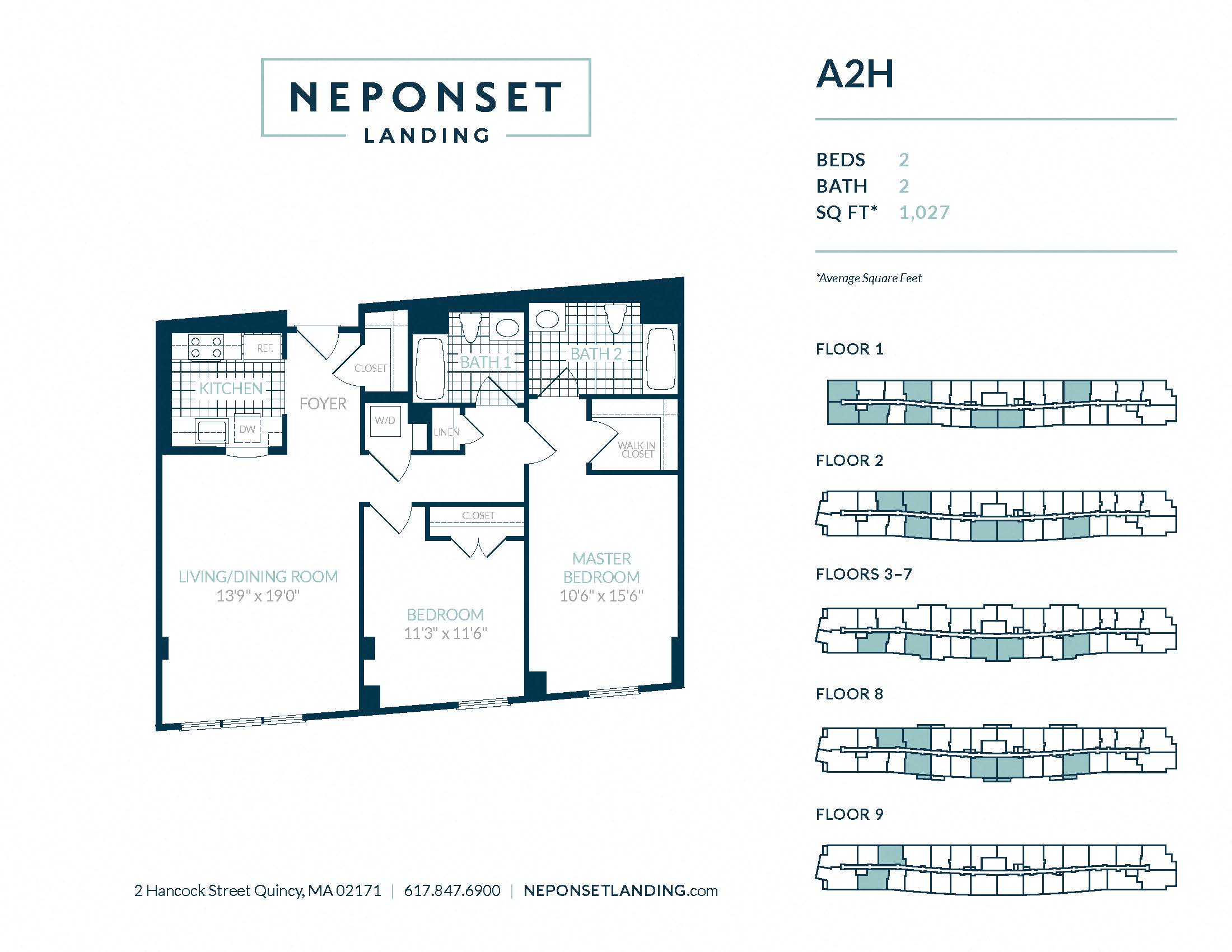 Floor plan for 2 beds, 2 baths, 1012 sqft